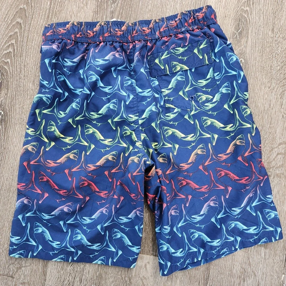 Body Glove Boys Navy Blue Rainbow Shark Print Swim Trunks Board Shorts